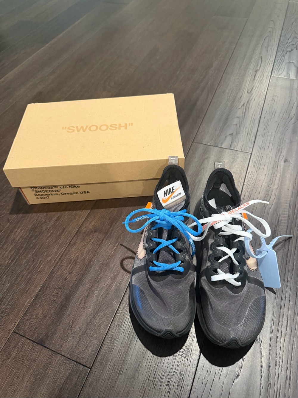 Nike Kids Gray & Blue Sneakers with Mixed Laces